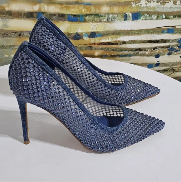 Nine West Freshe Denim Rhinestone Mesh Stiletto Pumps New Size 10 - Picture 1 of 16